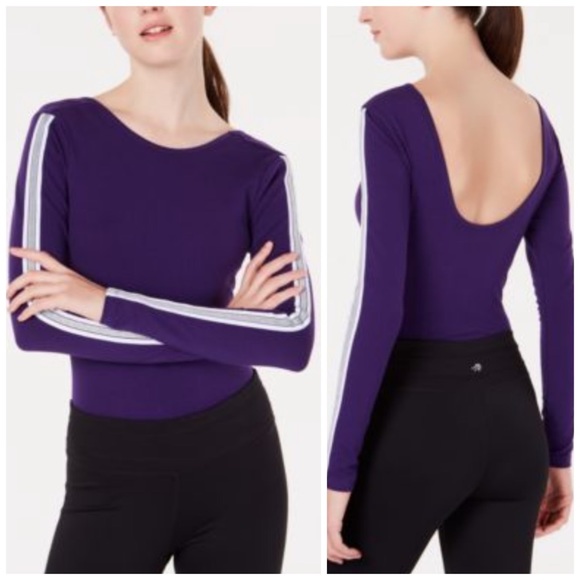 Material Girl Purple & White Stripe Leotard Bodysuit Juniors Size Medium - Picture 2 of 6